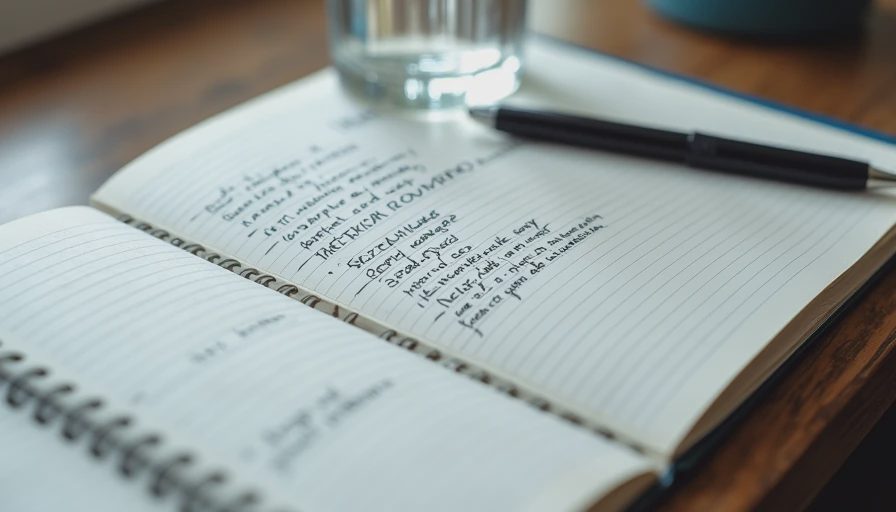 Documentary photo of an open notebook with handwritten AI workflow parameters, seeds, and testing notes on a desk.