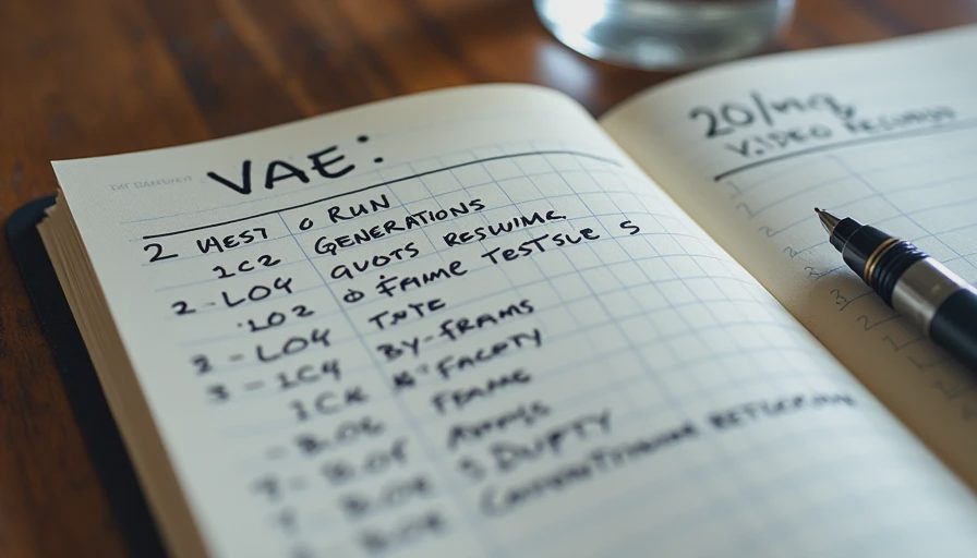Documentary photo of an open notebook with handwritten VAE testing notes and debug records on a desk.